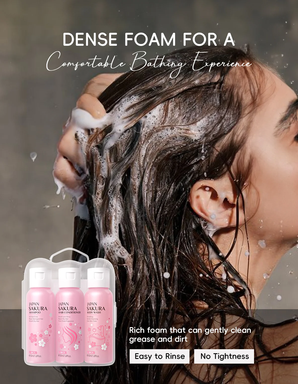 Japan Sakura Bath & Hair Care 3-Piece Set for Moisturizing & Smoothing 11 sakura bath hair care kit spu991436438226 desc 11