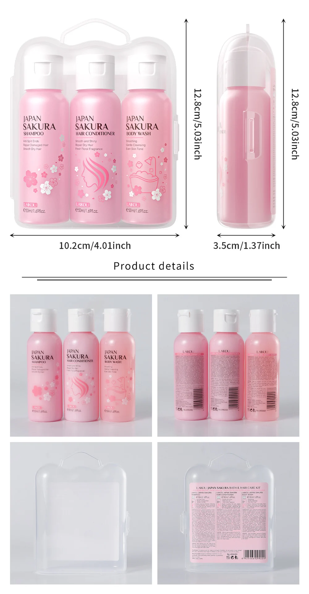 Japan Sakura Bath & Hair Care 3-Piece Set for Moisturizing & Smoothing 19 sakura bath hair care kit spu991436438226 desc 19