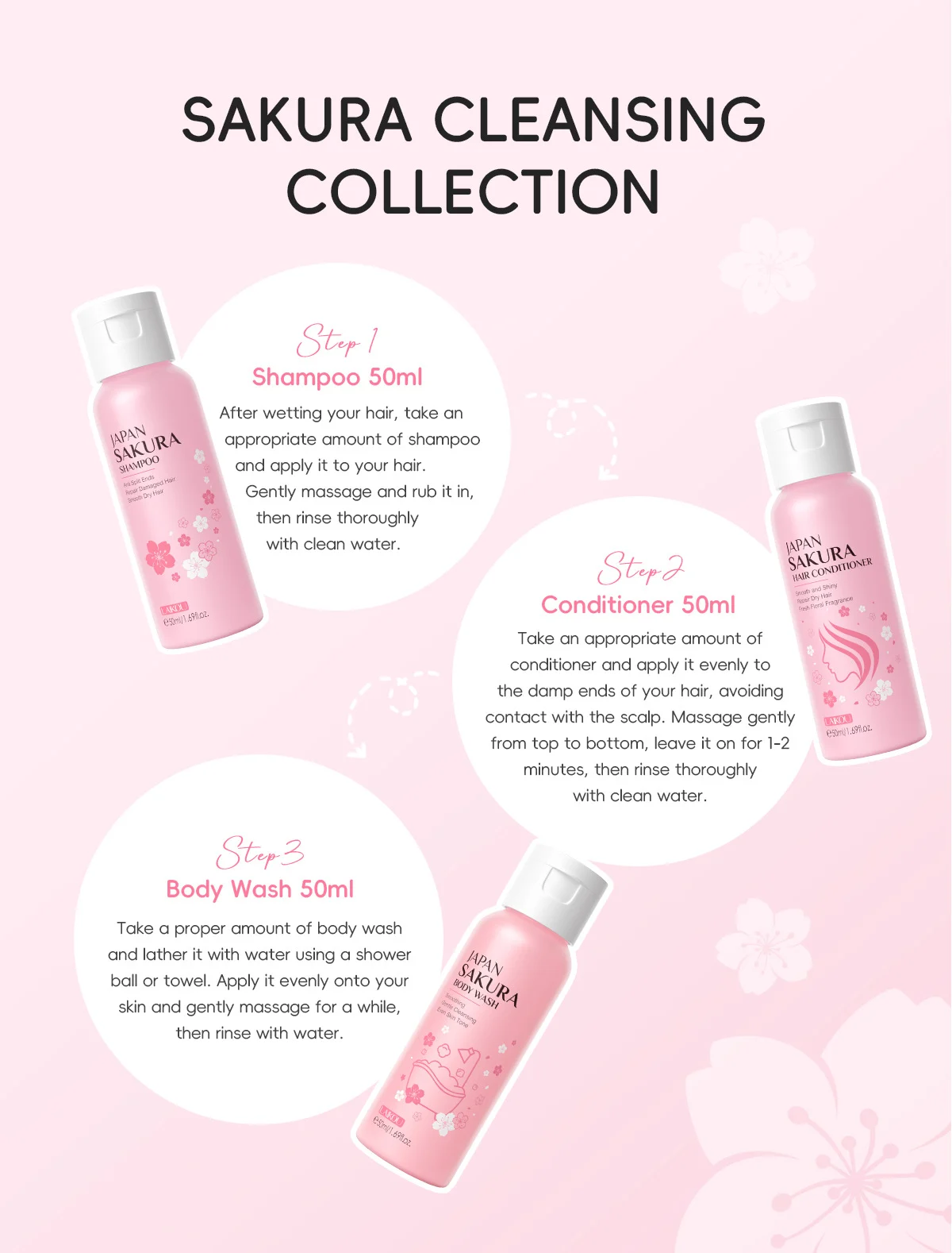 Japanese Sakura Hair & Body Care 3-Piece Set - Repairing & Moisturizing 14 sakura shampoo conditioner body wash set spu992892864553 desc 14