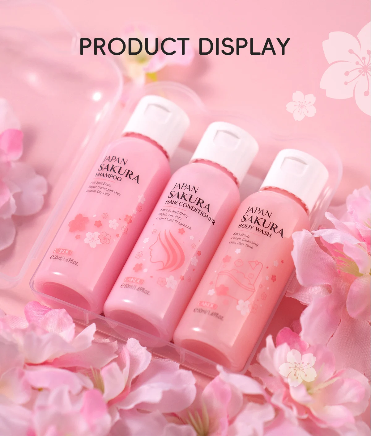 Japanese Sakura Hair & Body Care 3-Piece Set - Repairing & Moisturizing 15 sakura shampoo conditioner body wash set spu992892864553 desc 15
