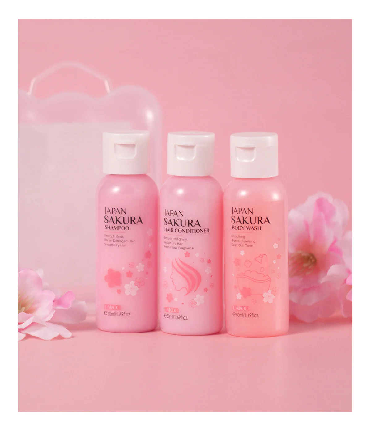 Japanese Sakura Hair & Body Care 3-Piece Set - Repairing & Moisturizing 16 sakura shampoo conditioner body wash set spu992892864553 desc 16