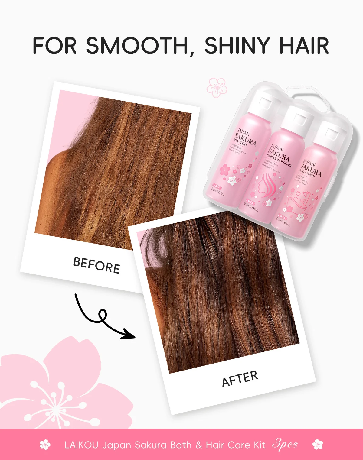 Japanese Sakura Hair & Body Care 3-Piece Set - Repairing & Moisturizing 6 sakura shampoo conditioner body wash set spu992892864553 desc 6